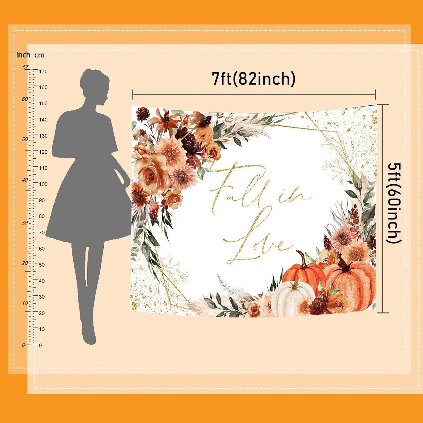 Mocsicka Fall in Love Bridal Shower Backdrop Boho Autumn Leaves Pumpkin Bride Shower Background Terracotta Flower Pampas Grass Wedding Party Banner Decoration (White, 8x6ft(96''x72''))