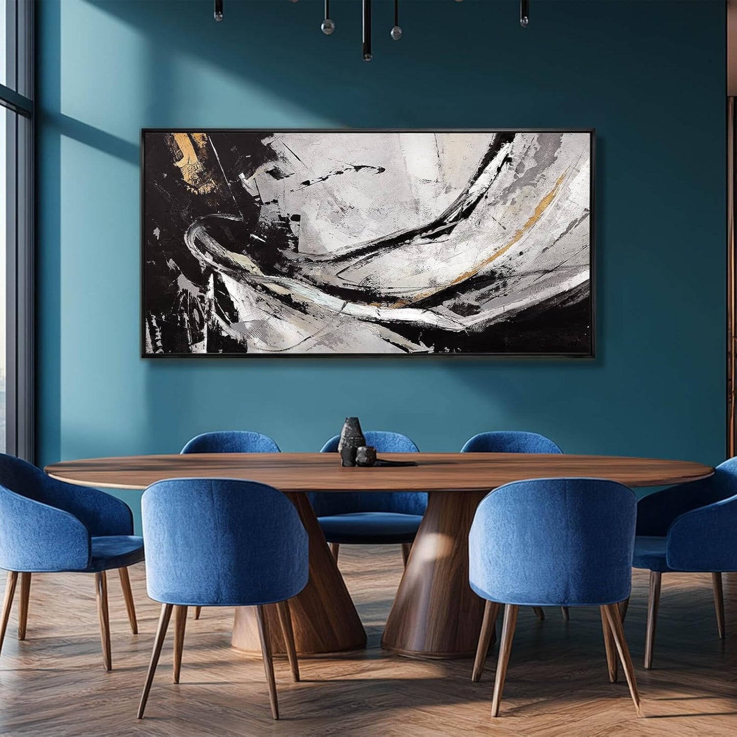 XIANSHOU Abstract Canvas Art Gold Line Painting Wall Art Black Poster Splash-ink Artwork 24"x 48" Gallery Wall Prints for Home Living Room Kitchen