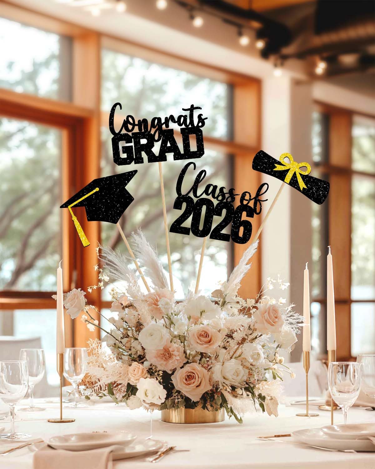 Class of 2026 Centerpieces Sticks for Graduation, 16 Pcs Graduation Decorations Cake Toppers