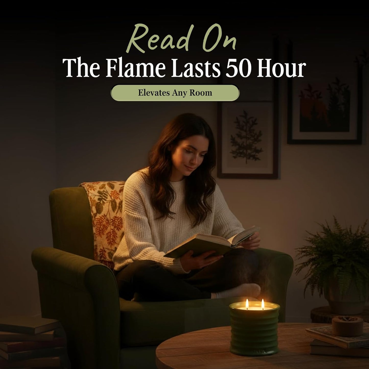 Scented Luxury Candles in Handmade Ceramic Jars, Soy Wax | Woody Wood β Oud & Agarwood, Large Candle | Non Toxic, 2 Wicks, Reusable Big Olive Green Jar | Natural Spring Aromatherapy for Women & Men