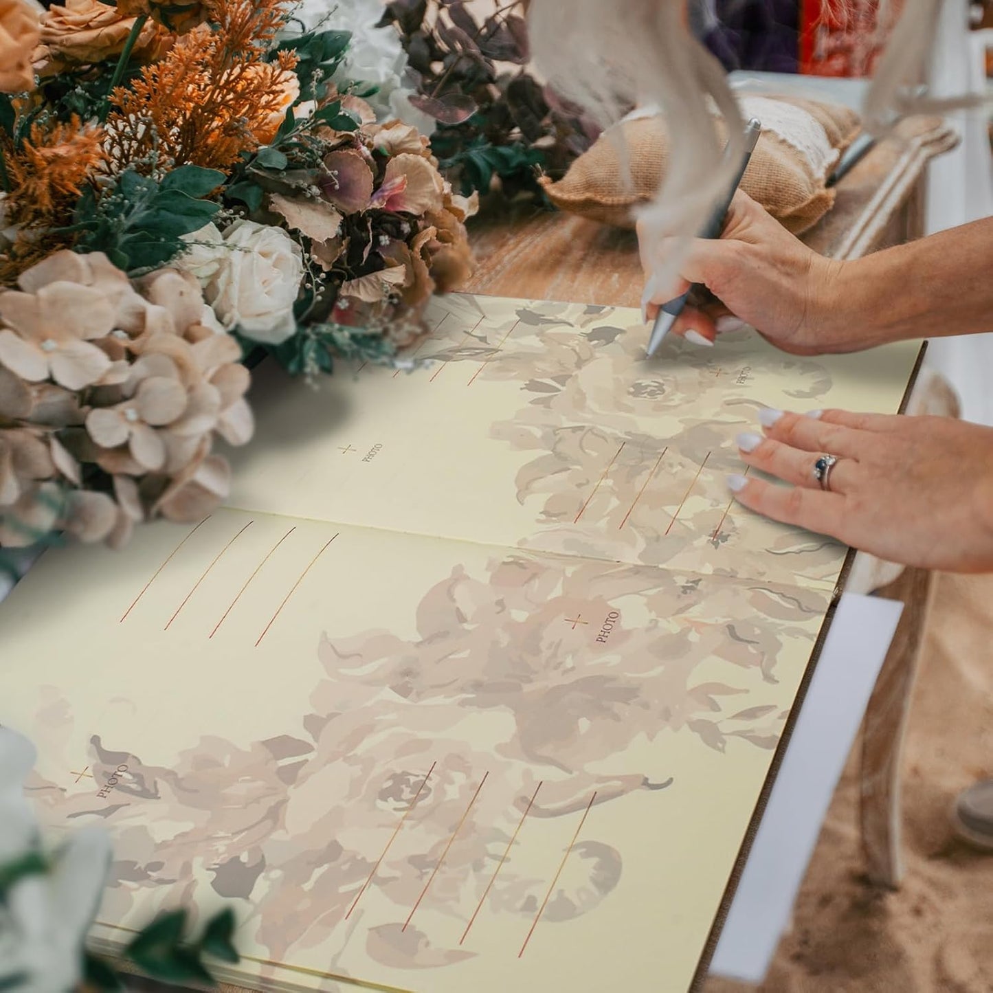 Vienrose Wedding Guest Book Polaroid Guest Book Photo GuestBook Sign in book Personalized Linen Cover 120 Pages Hardcover with Lined, Alternative Baby Shower, Party, Birthday (10" x 8" Bohemian)