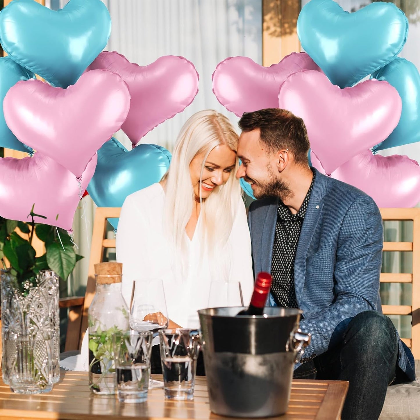 24 Inch Pink Blue Heart Balloons, Baby Pink Heart Shaped Foil Balloons,Pastel Blue Helium Balloon for Kids Gender Reveal Valentines Day Baby Bridal Shower Wedding Birthday Party Decorations