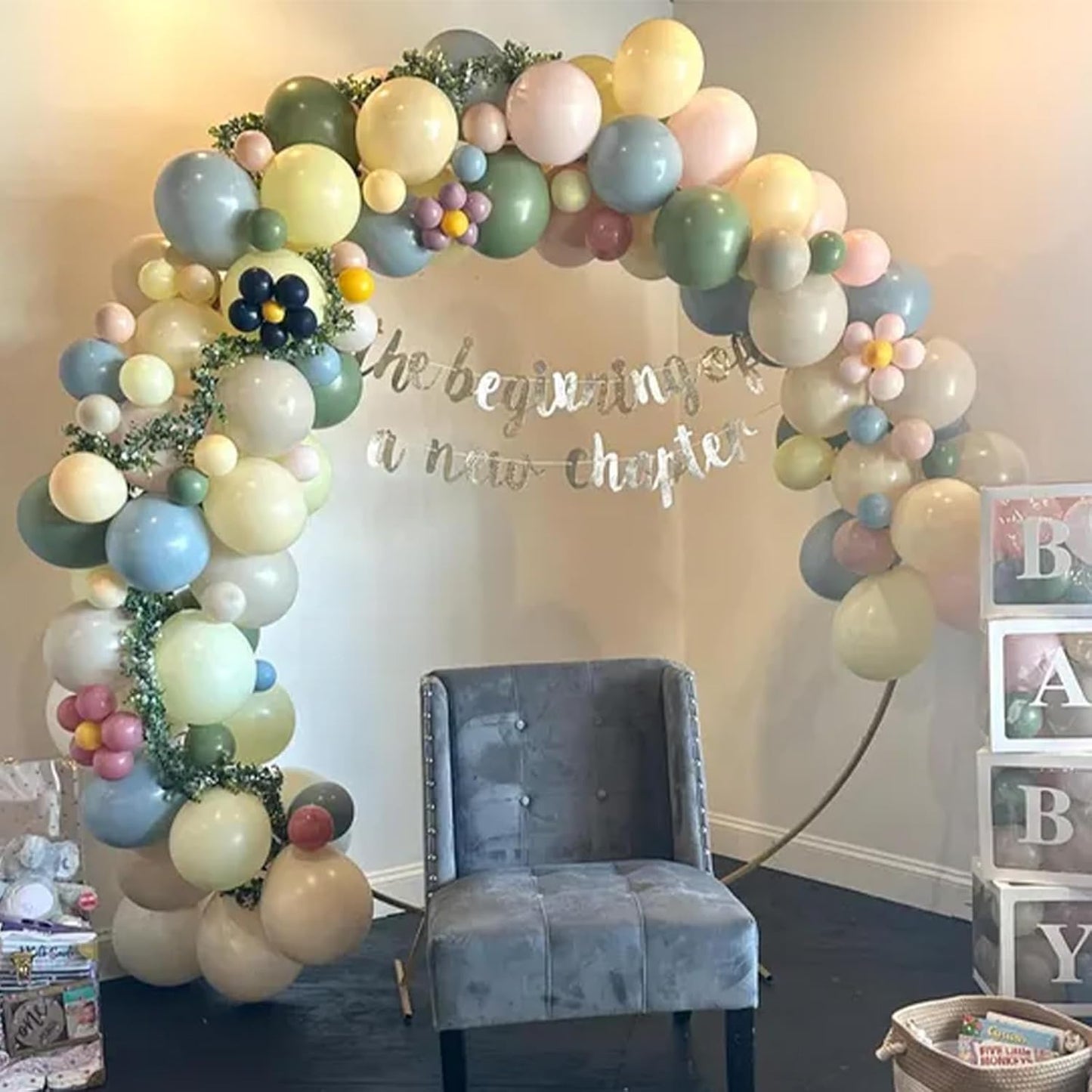 Blue and Green Balloon Arch Kit 115Pcs Dusty Blue Sage Green Balloons Garland Slate Yellow Cream Nude Beige White Sand Birthday Party Balloons for Boys Bear Bee Honeycomb Baby Shower Decorations