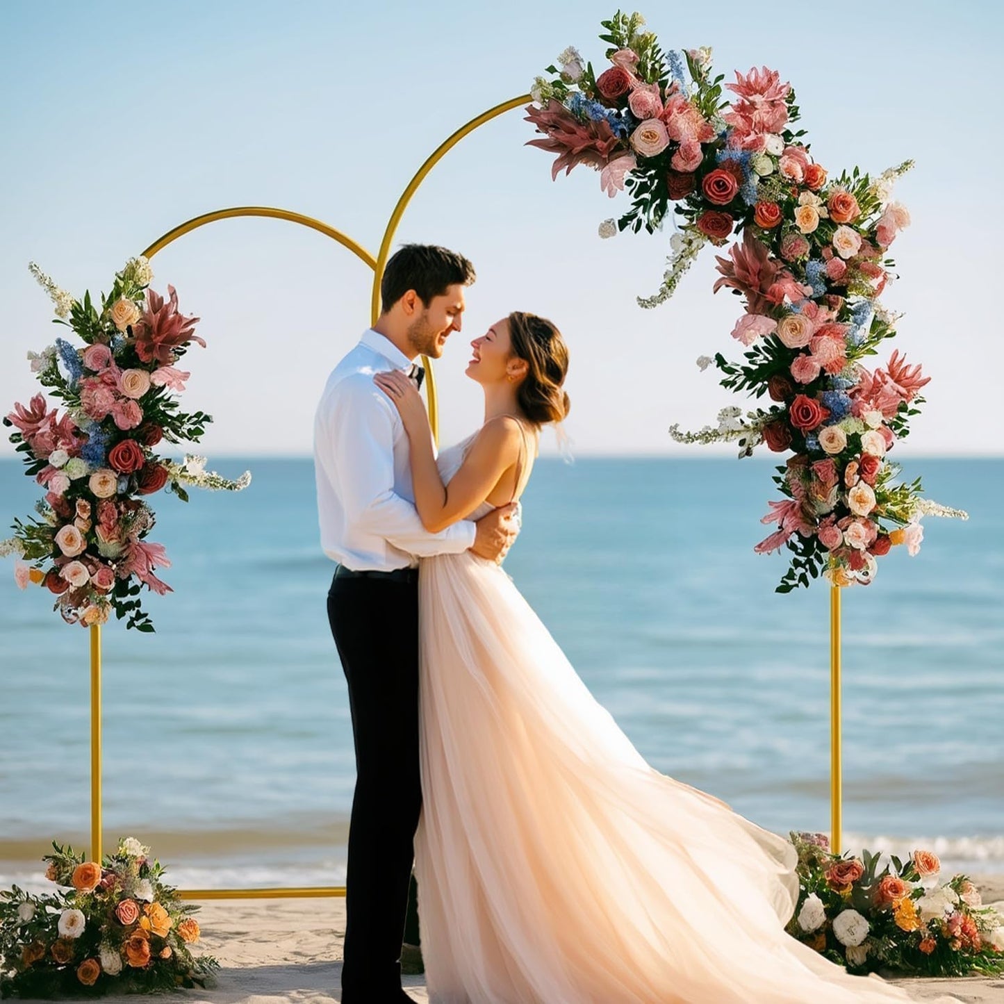 Metal Arch Backdrop Stand Set of 2 (7.2FT/6FT), Easy Assemble Balloon Arch Stand Kit, Decorative Backdrop Arch Stand, Gold Wedding Arch for Birthday Party and Baby Shower Decoration