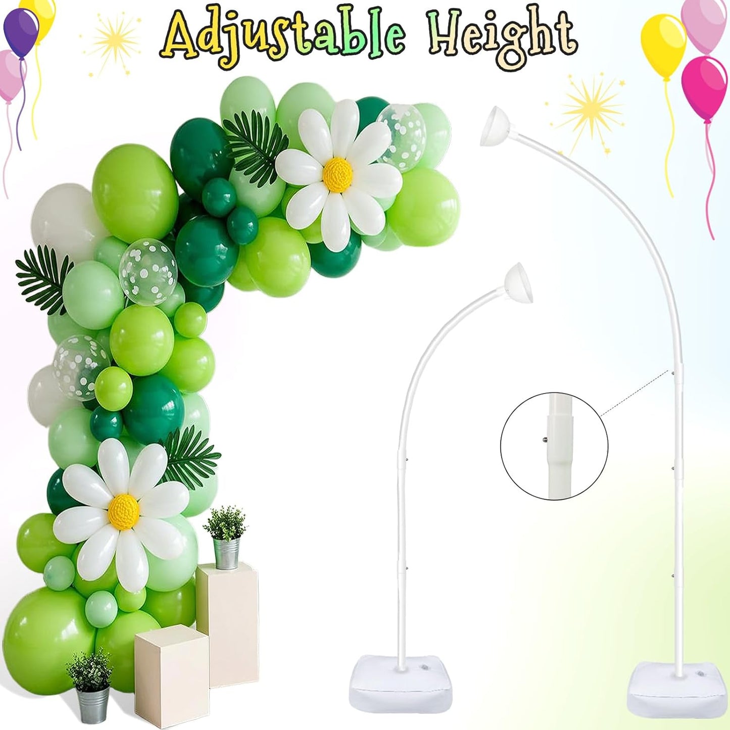 AerWo Lighted Balloon Arch Kit 8.2FT & 6FT, Free Bending Top Half Balloon Arch Stand with Base, Floor Frame for Wedding Birthday Party Baby Shower Yard Lawn Home Halloween Decorations