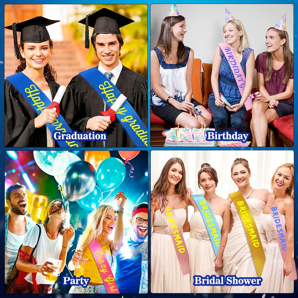 8-Pcs Light Blue Satin Bride's Sashes, Diy Sash Collection for Pageants, Birthdays, Weddings & More, Customizable Sashes