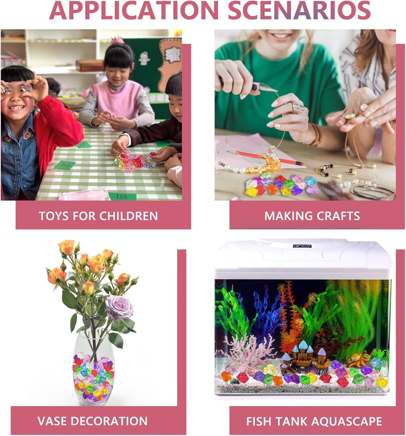 Fake Crushed Ice Cubes, Vase Fillers, 150 pcs 16 * 22 mm Artificial Acrylic Crystal Rocks Diamonds for Vase Fillers,Table Scatter, Party Favor, Food Display, DIY Crafts (0.86 * 0.62inch,Multi)