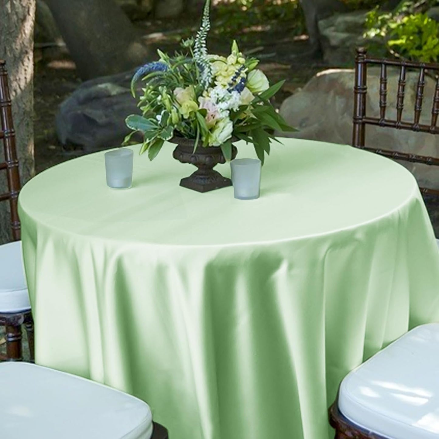 fani 12 Pack 108 Inch Sage Green Satin Tablecloth - Silky Round Tablecloth Overlay Smooth Fabric Table Cover, Bright Table Decoration for Wedding Party Banquet Events Restaurant Kitchen Dining