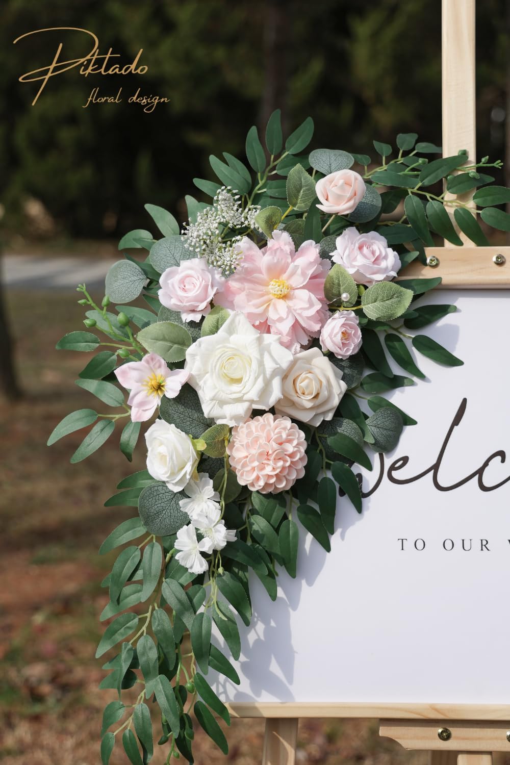 Faux Flower Swag Set of 2 for Wedding Welcome Signs Floral Swag Wedding Reception Ceremony Signs Decor (A-Pink)