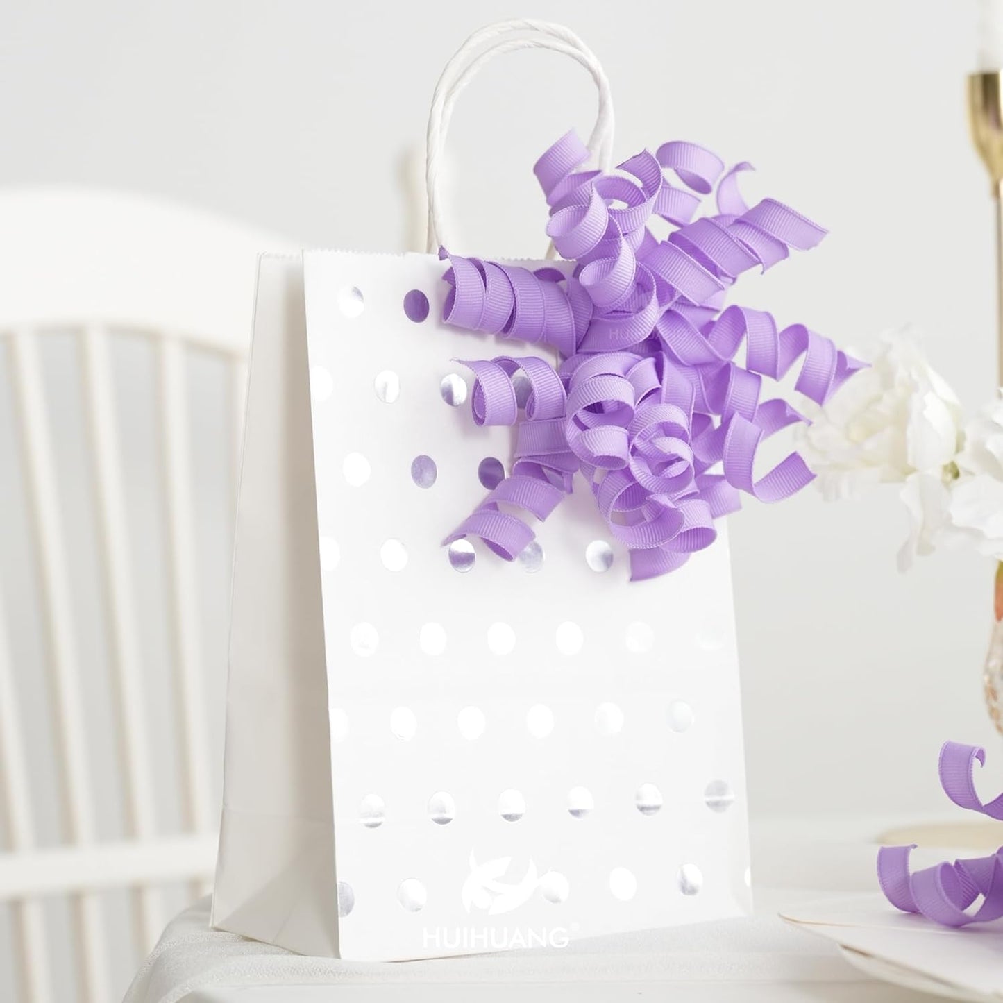 HUIHUANG Purple Bows for Gift Wrapping, Lavender Curly Ribbon Bows Self Adhesive Burst Gift Bow for Presents, Wine Bottle, Treat Bags, Wrap Accessories, Bridal Shower Wedding Party Favor - 6 Counts