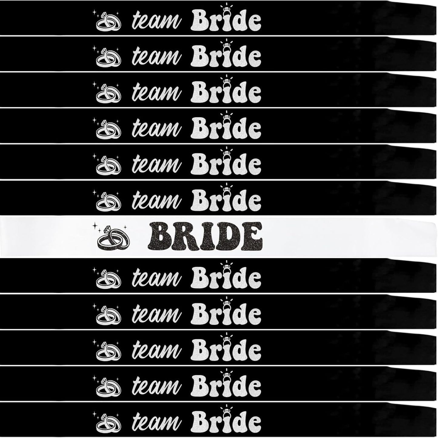 12 PCS Bride Sash Bachelorette Party Bride to Be Team Bride Sashes Maid of Honor Bridesmaid Sash for Bridal Shower and Hen Party Decorations Favors,Black Silver