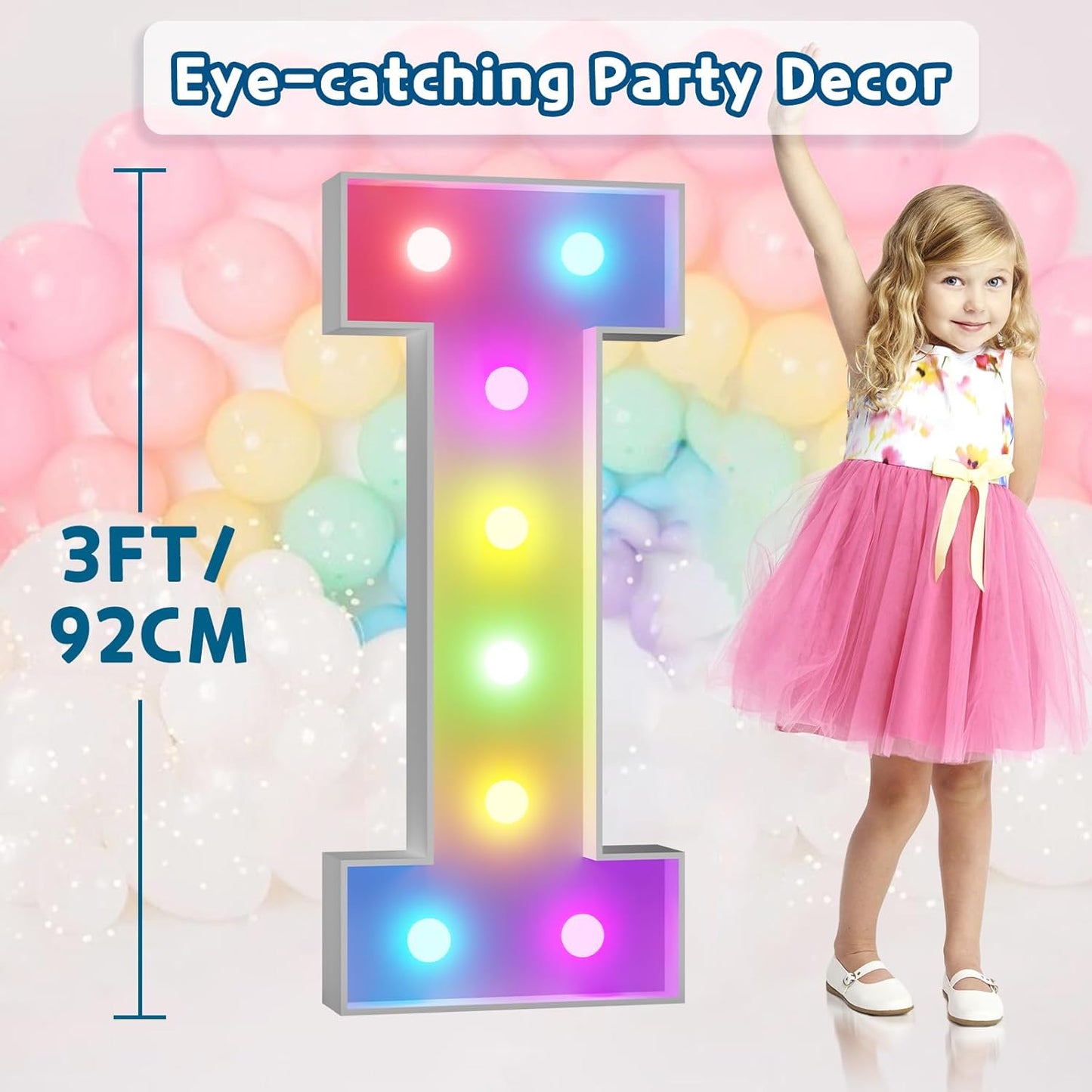 imprsv 3FT Colorful Marquee Light Up Letters I, 18 Colors Large Light up Letters Alphabet Sign with Remote, Big Marry Me Sign, Birthday Party Decorations Baby Shower Anniversary Wedding Decoration