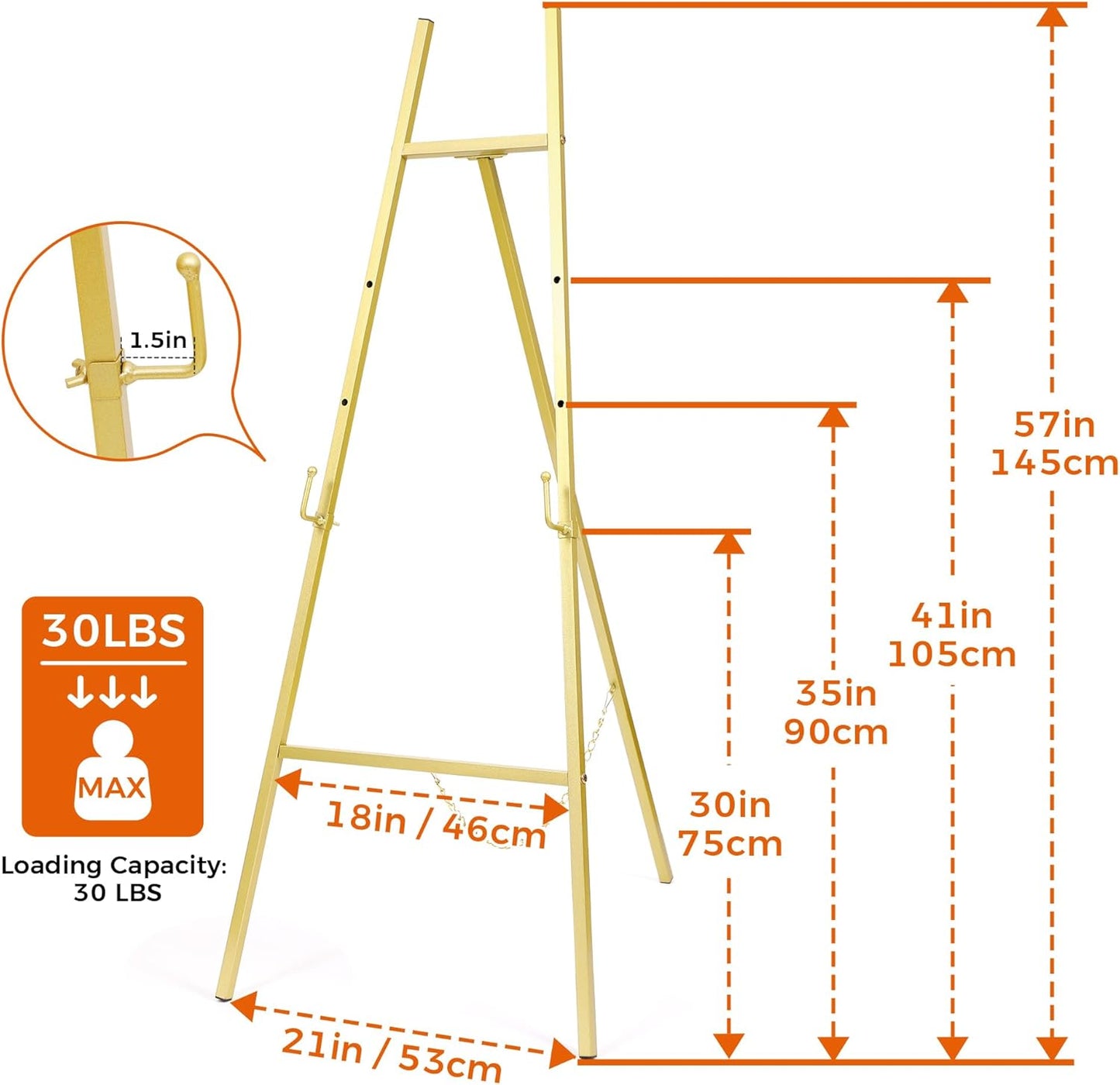 ARTASY 57" Gold Easel Stand for Wedding Signs, Posters, Portable Artist Easel for Painting Canvas, Display Easel for Home and Office