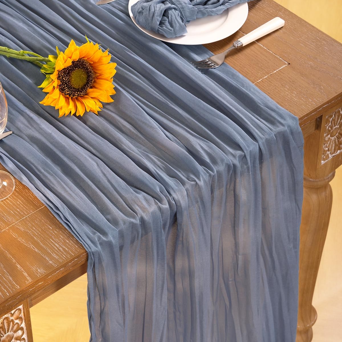 Dusty Blue Cheesecloth Table Runner 6 Pack Fall Table Runners Boho Gauze 120 Inches Blue Cheese Cloth Fall Table Decorations for Thanksgiving Marine Weddings Bridal Baby Shower Birthday Party