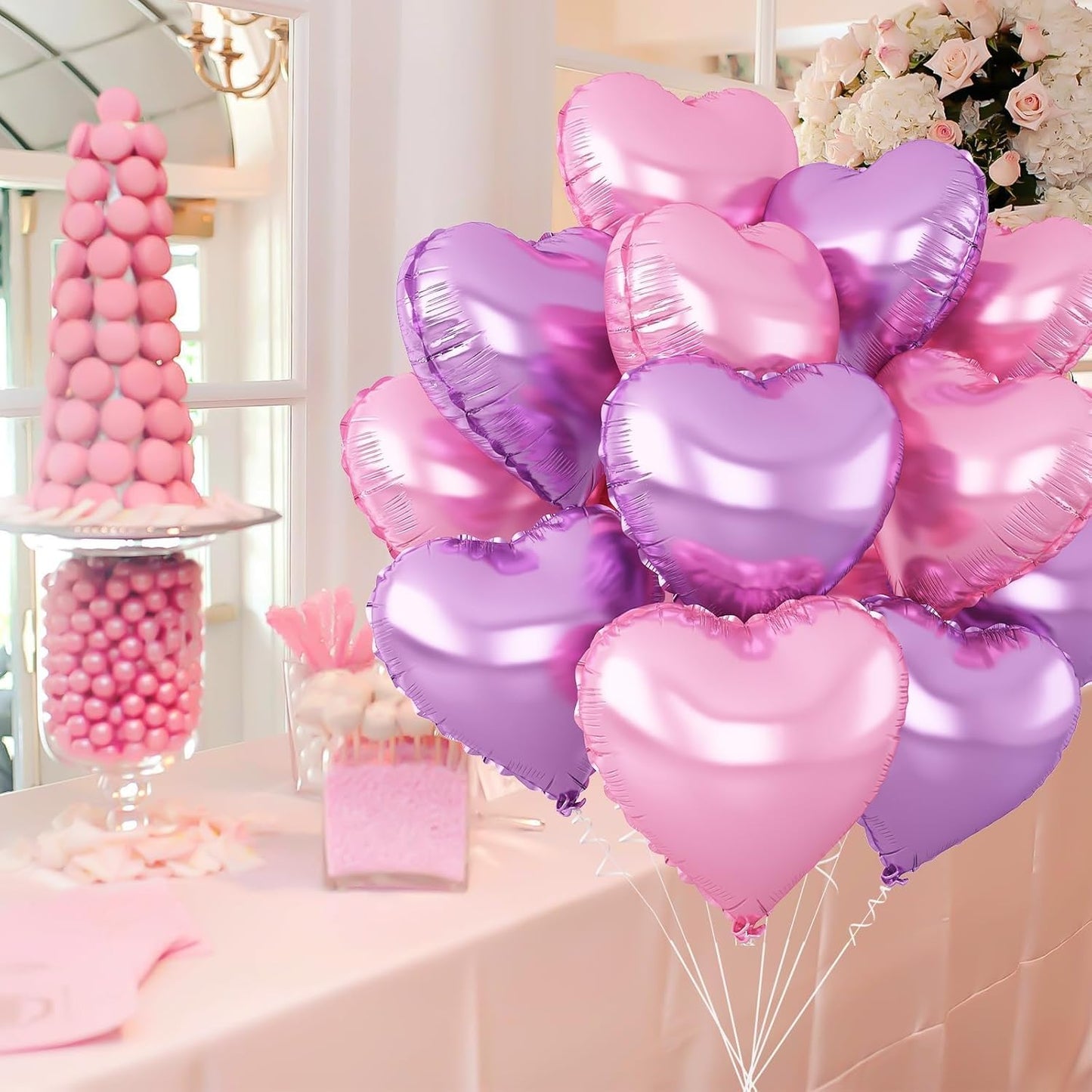 Pink Purple Heart Balloons,12Pcs Light Pink Heart Shaped Foil Balloons,18Inch Purple Pink Helium Polyester Film Balloon for Baby Shower Birthday Anniversary Wedding Party Decorations