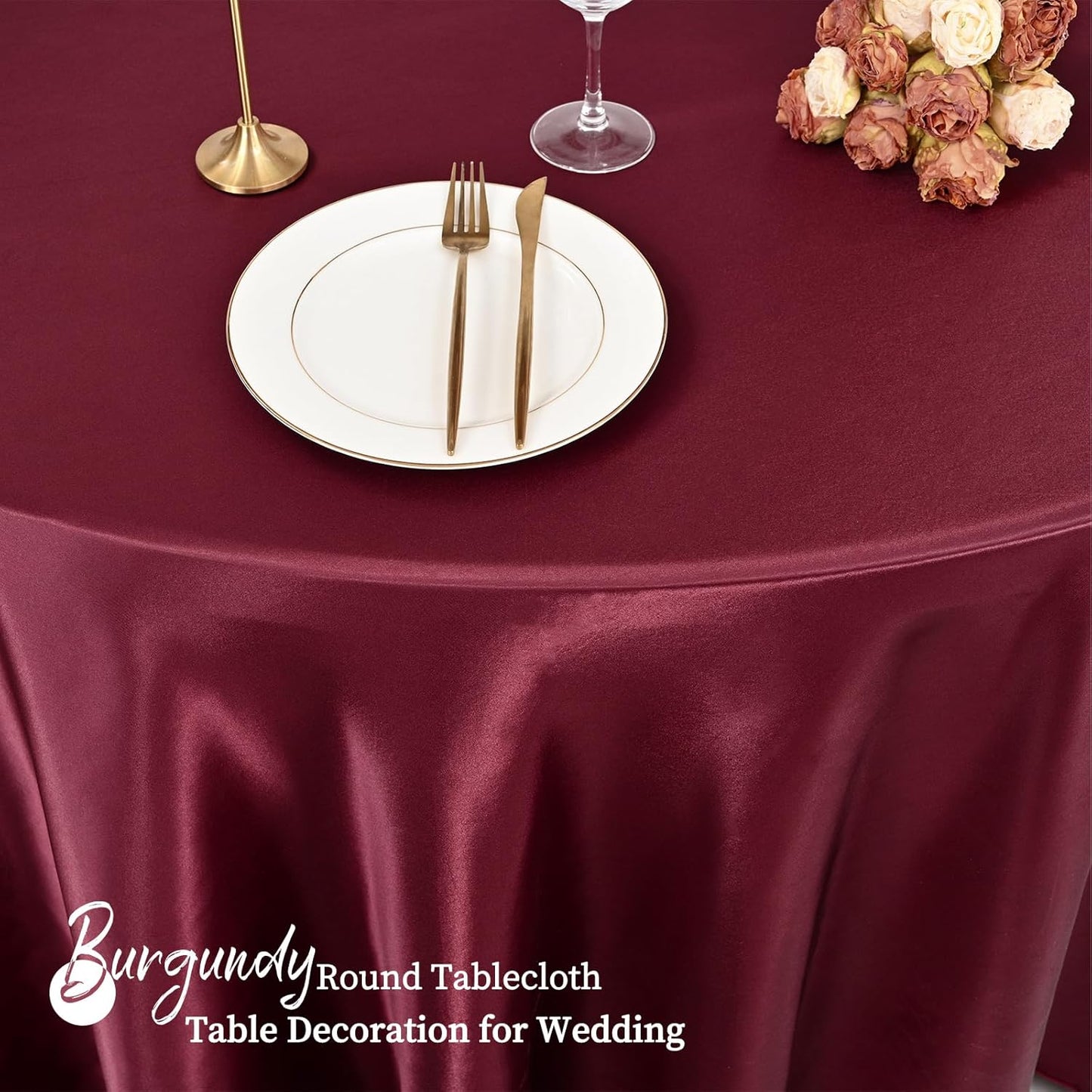 12 Pack 108 Inch Burgundy Satin Tablecloth - Silky Round Tablecloth Overlay Smooth Fabric Table Cover, Bright Table Decoration for Wedding Party Banquet Events Restaurant Kitchen Dining