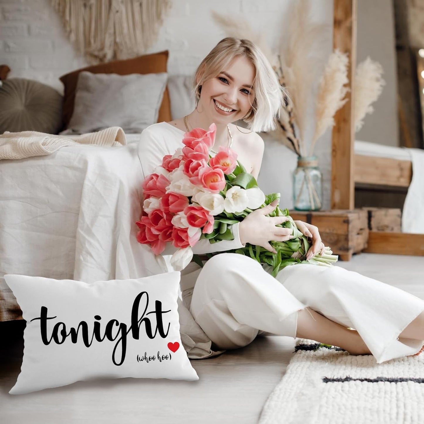 Mancheng-zi Funny Couples Reversible Soft Pillow Cover, Wedding Anniversary Bridal Shower Gifts, Gift for Couples, Anniversary, Wedding, Engagement, 20X12 Inch Flannel Cushion Cover for Couch (White)