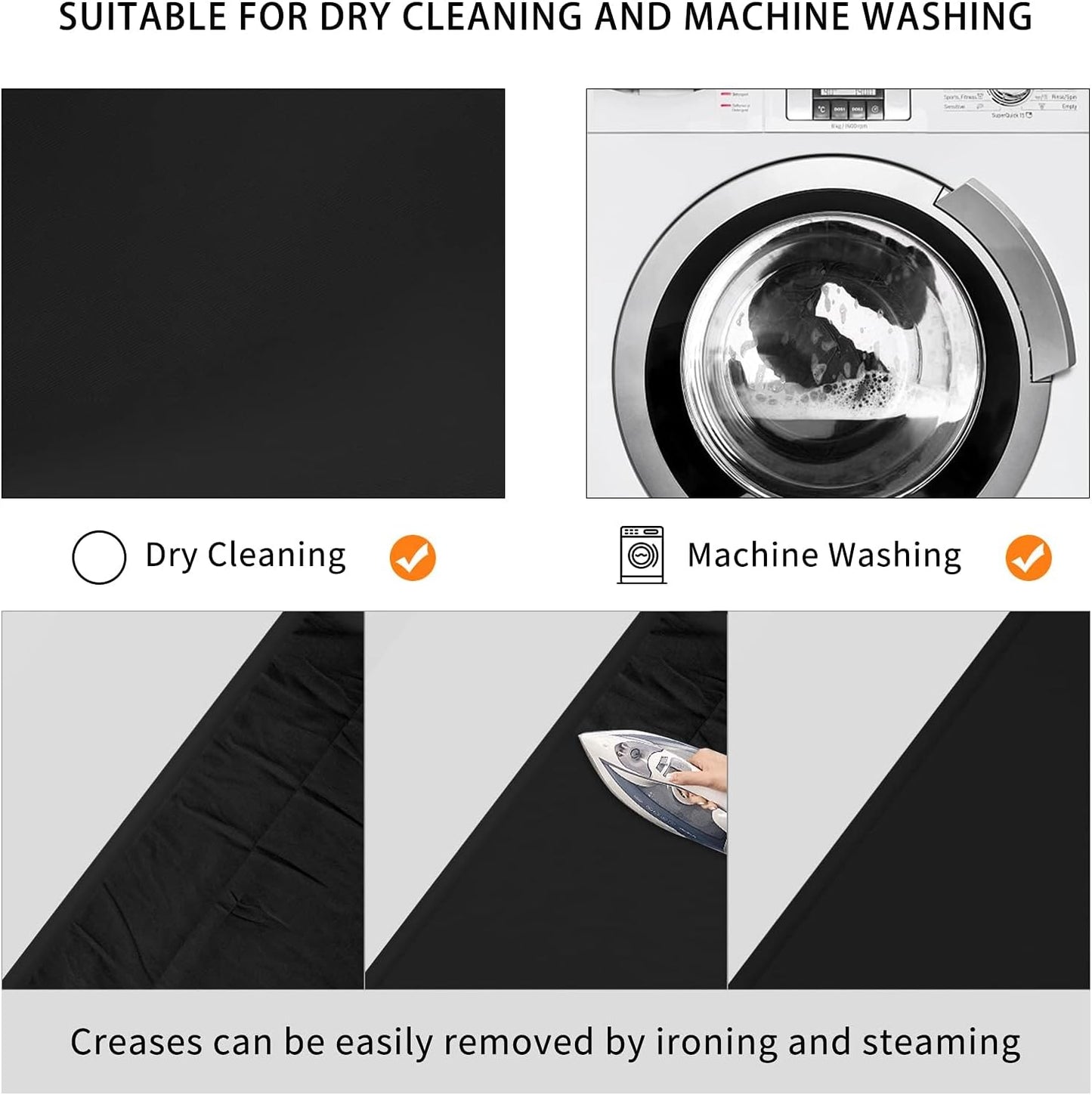 7X10 FT Black Backdrop, 100% Polyester Photography Background Curtain Screen, Foldable Washable Black Screen for Professional Photoshoot Portraits Party Video Studio