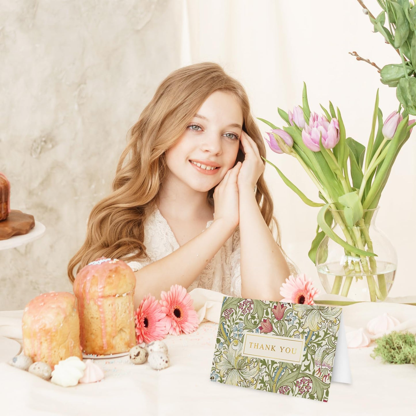 Whaline 24 Pack Floral Gold Foil Thank You Cards with Envelope & Sticker