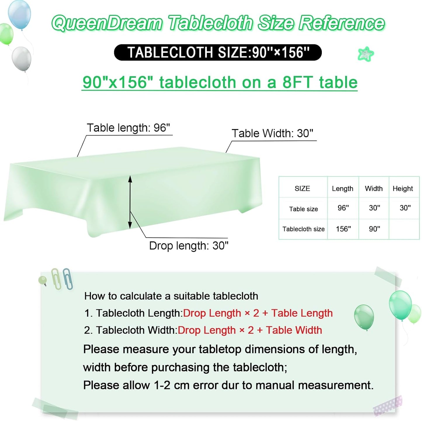 QueenDream Sequin Tablecloth - Green Party Tablecloth 90x156 Inch Green Glitter Table Cloth Sequin Fabric for Birthday Birdal Baby Shower Wedding