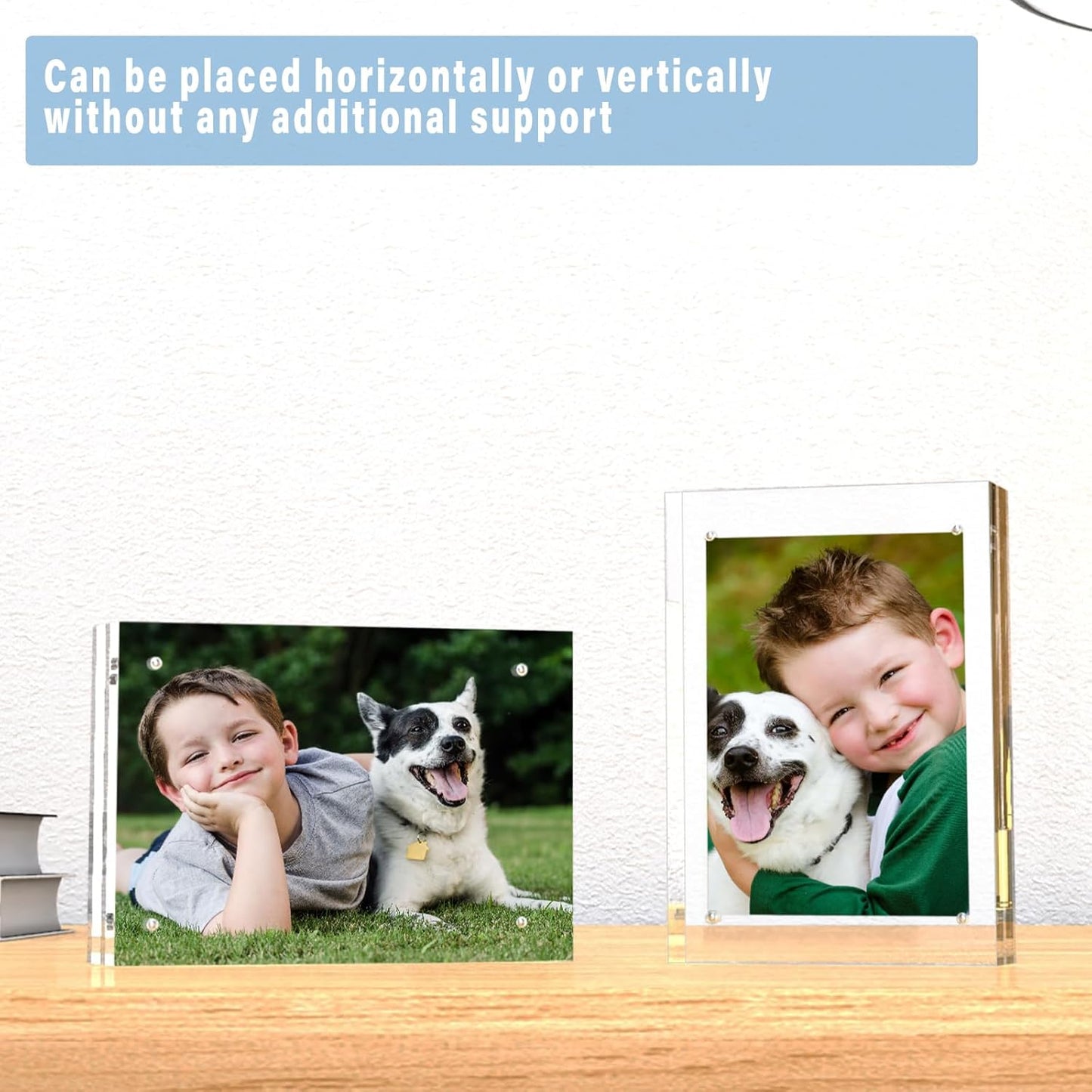 HELPLEX Acrylic Frame, 3 Pack 3.5x5 Acrylic Picture Frames, 20mm Thicker Frameless Clear Frame Double Sided Magnetic Frame, Free Standing Desktop Display Stand Acrylic Frames, 3.5x5(3 PACK)