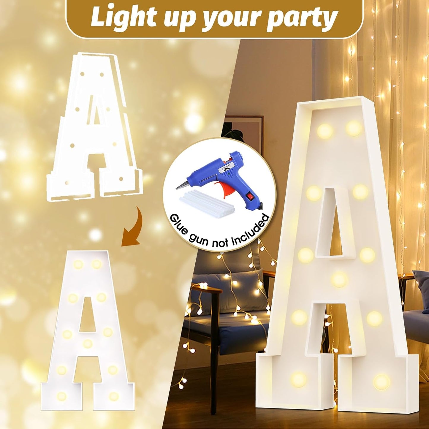 Ledido Marquee Letters 4FT Light Up Letter Marquee Lights Sign, 4 Feet Tall Large Light Up Signs Alphabet Letters Party Lights Decoration for Birthday Graduation Baby Shower Wedding Letter E