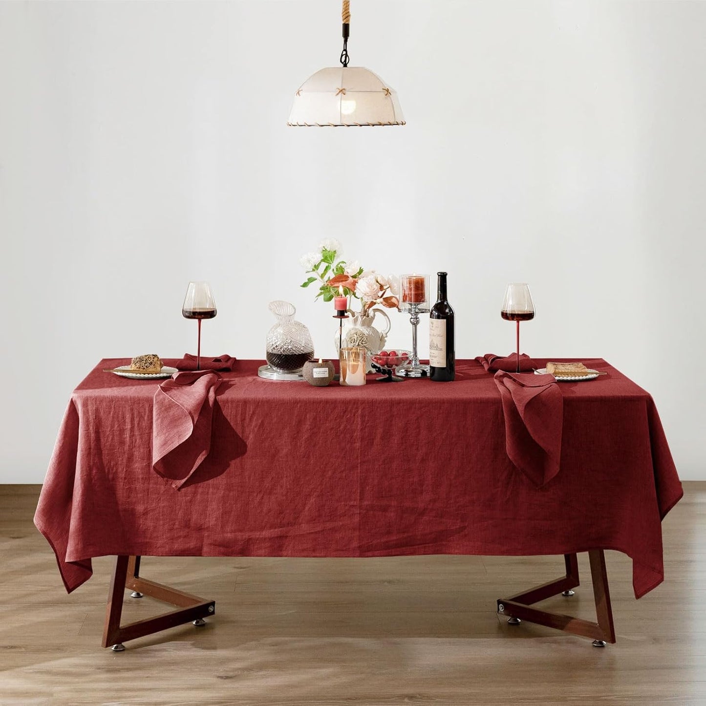 Talasily Linen Tablecloth 100% Pure Linen Table Cloth 60x120 Inches Rectangle Tablecloths Washable Cloths for Kitchen, Dining, Buffet Parties, Holidays, Picnic, Weddings and Restaurants-Christmas Red