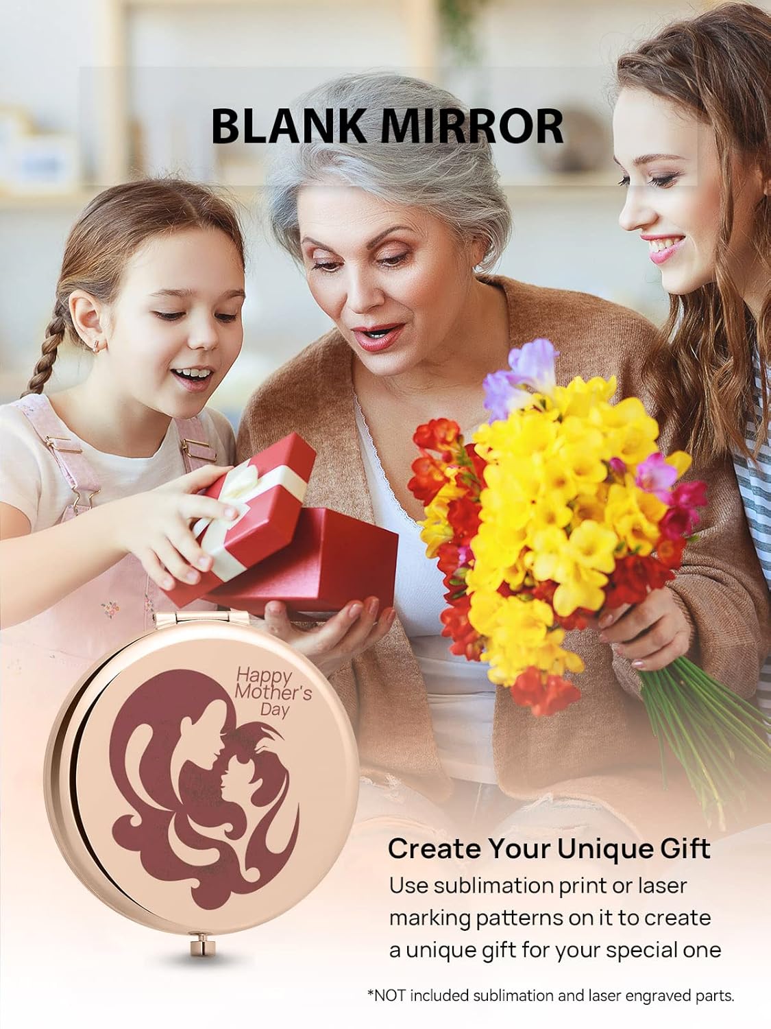 Compact Mirror Bulk, Set of 2 Double-Sided 1X/2X Magnifying Purse Pocket Makeup Mirrors(Round, Rose Gold and Silver)