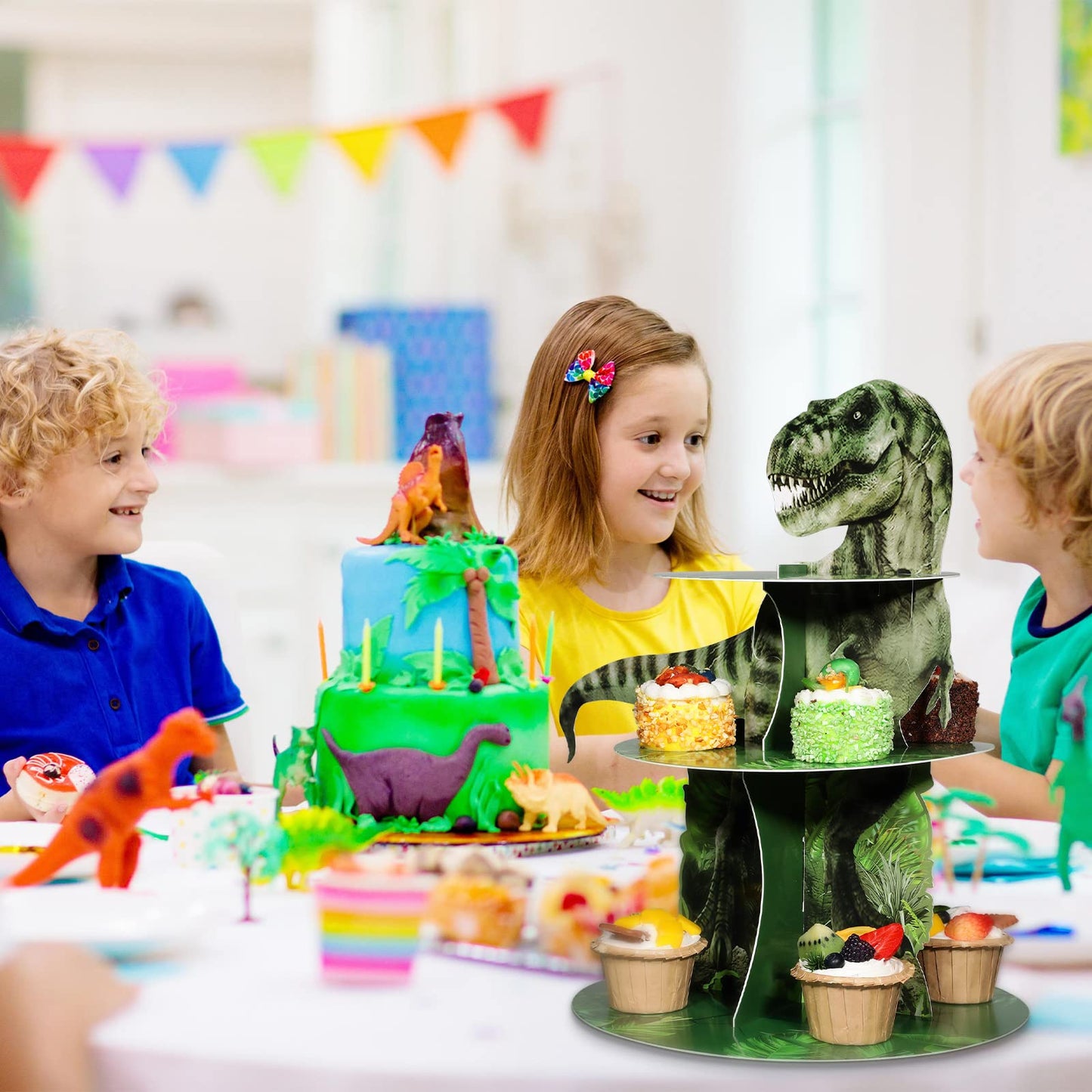 Censen 3 Tier Dinosaur Cupcake Stand for Kids Birthday Party