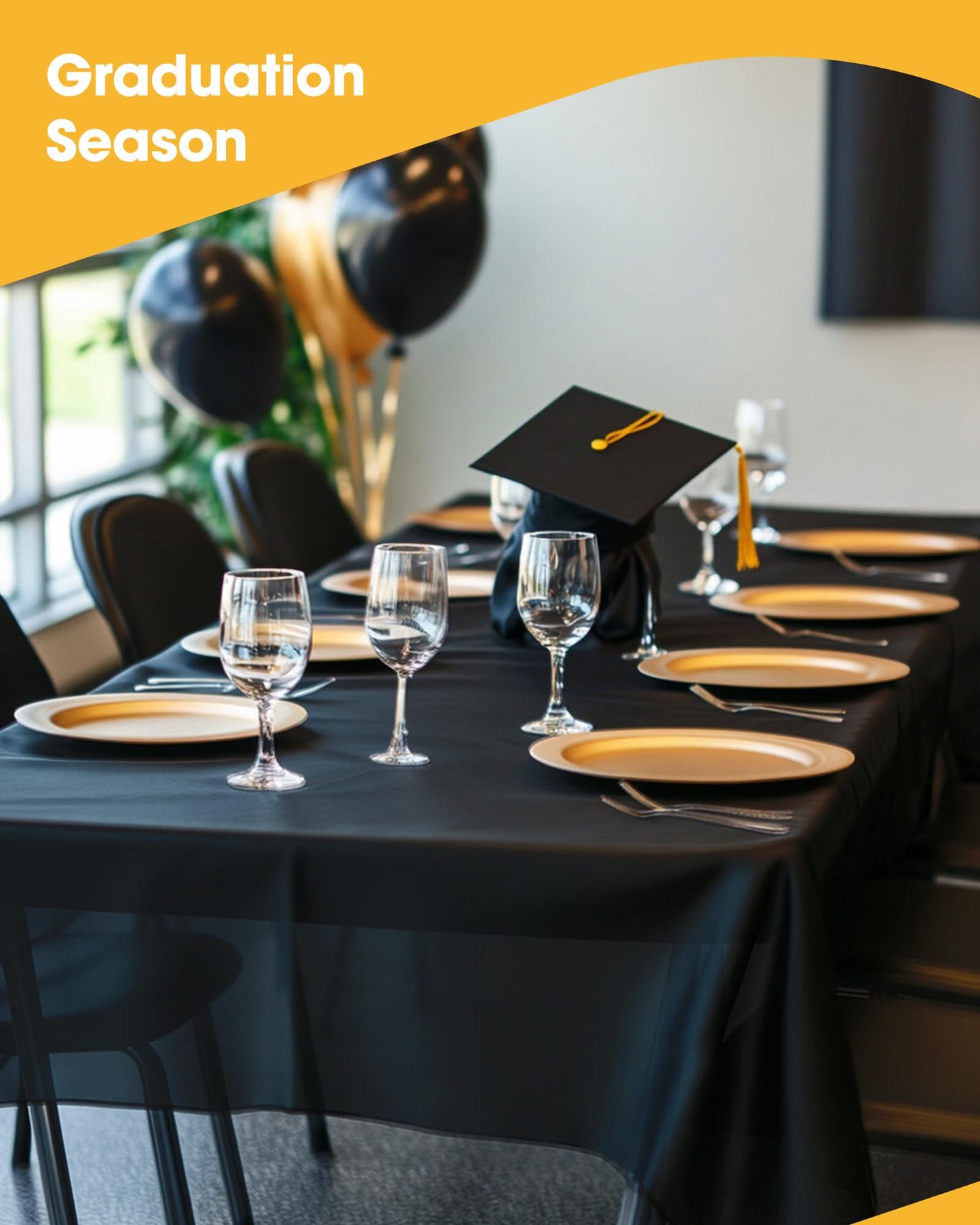 Niuara Black Plastic Table Cloth - 4 Pack 54" × 108" Rectangle Disposable Tablecloths for 6FT
