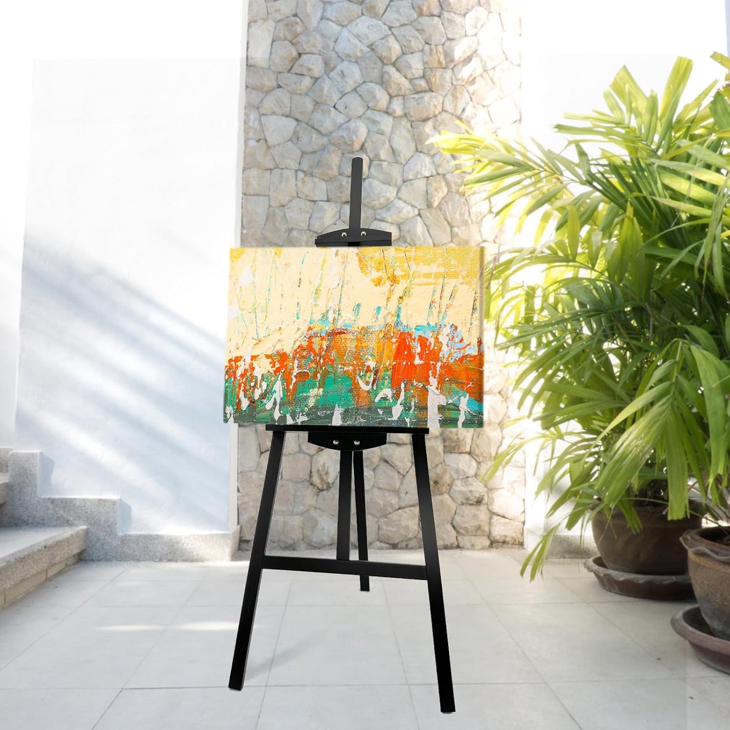 Adjustable Black Wooden Painting Easel, Pine Art Easel Stand Hold up to 43'', Painting Canvas for Wedding Sign and Poster, Drawing for Adults, Begginners and Students, Black