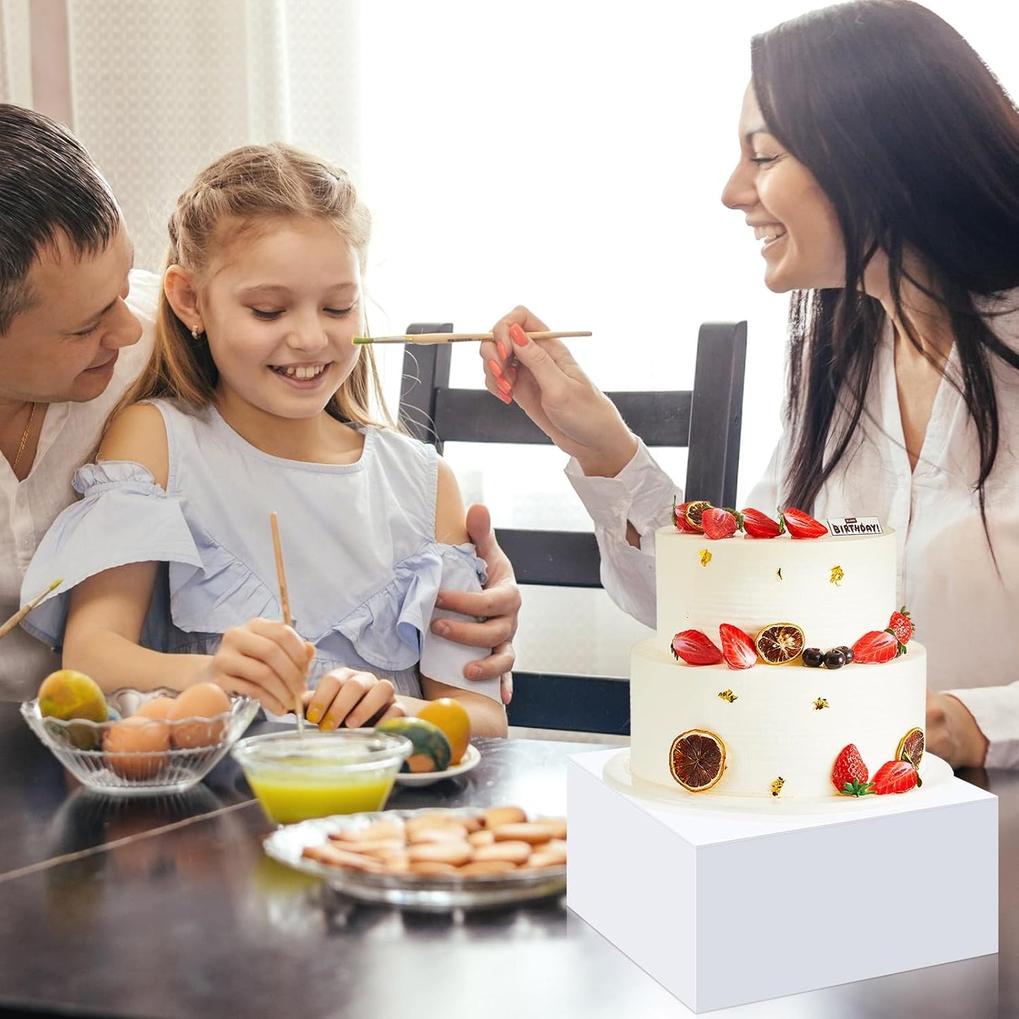 Leinuosen 7 Pcs Large Buffet Risers Set 6" to 12" Acrylic Display Box Catering Dessert Table Riser Food Display Decorative Stand with Hollow Bottom for Catering Supplies(White, Square)