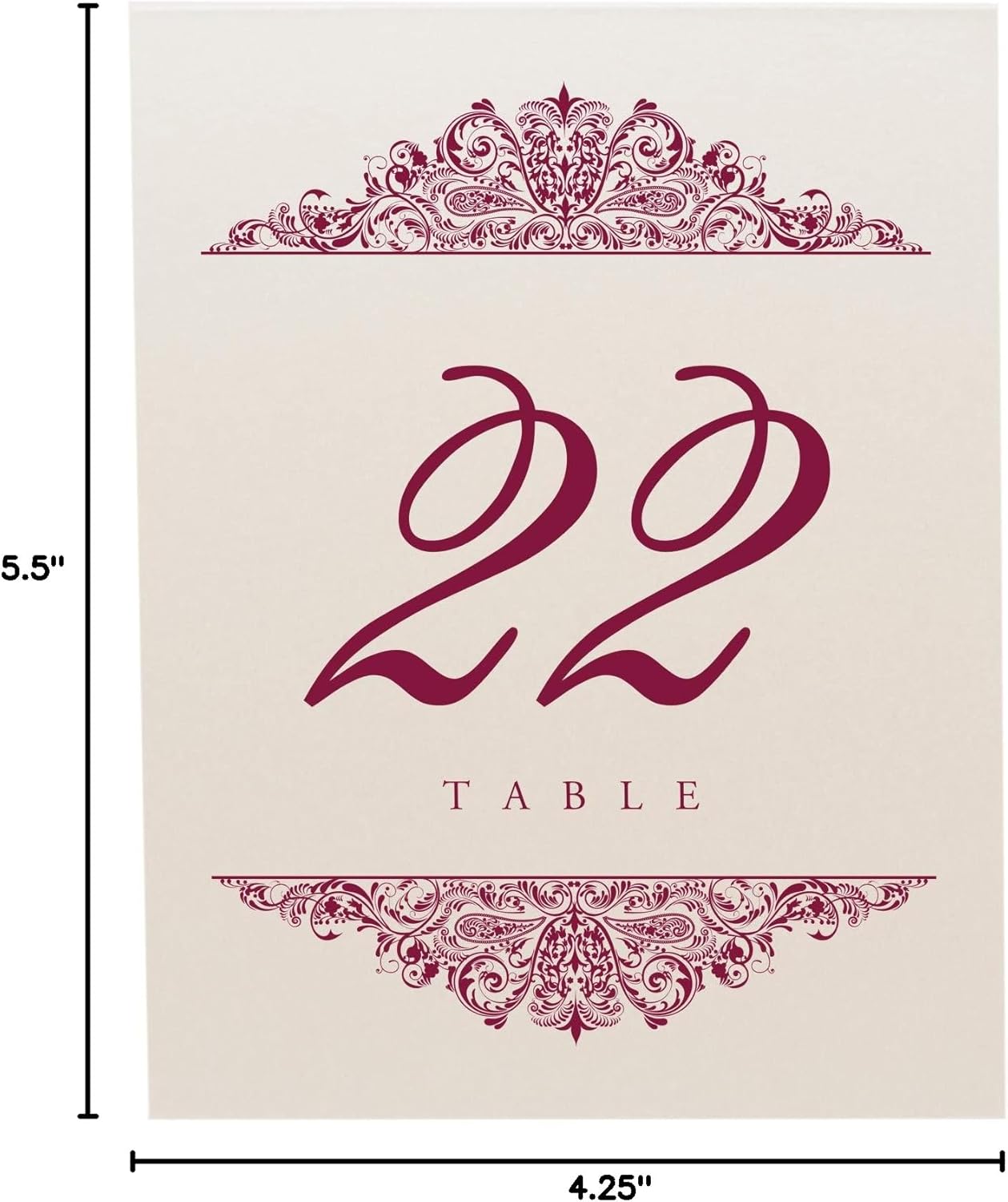 Paisley Wedding Table Numbers (Select Color/Quantity), Champagne, Burgundy, 1-10, Double Sided, Tent or Use in a Stand, Great for Parties & Restaurants - Made in the USA