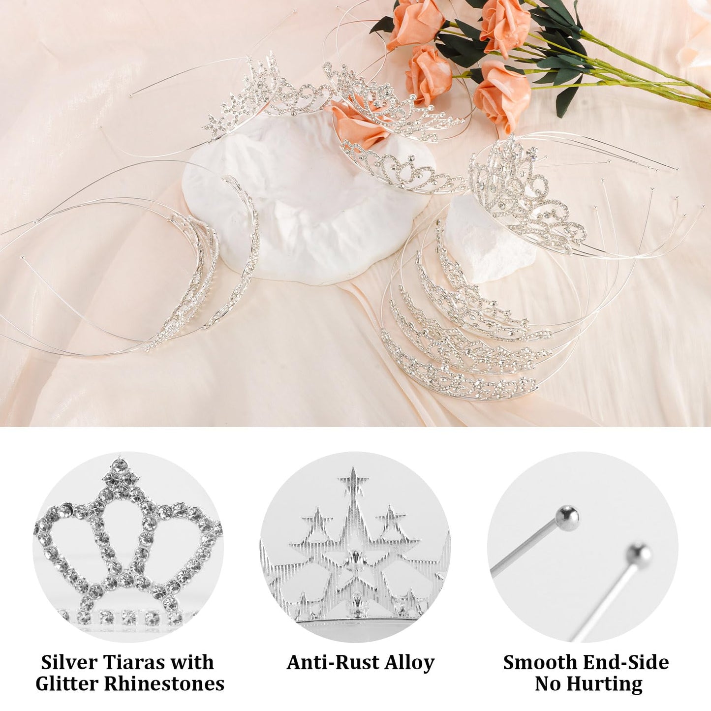 Tihebax 16 Pcs Tiaras Crowns Headbands for Women Girls Silver Princess Tiara Bulk Crown Tiaras