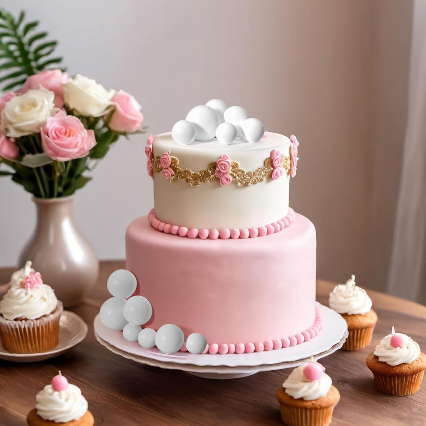 ASTARON 20 Pcs Ball Cake Topper Decorations Mini Balloons Cake Topper Sticks White Balls Cake Picks Cake Topper Balls Cake Decorations for Wedding Birthday Cake Decorations