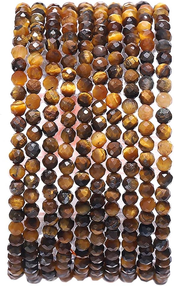 Faceted Natural Tiger Eye Stone Round Loose Semi Gemstone Beads for Jewelry Making 3-3.5mm 38cm