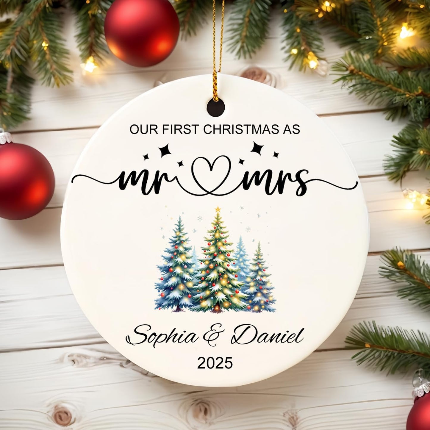 First Christmas Married Engaged Ornament 2025, Our First Christmas As Mr and Mrs Christmas Ornaments Bridal Shower Gift for Newlyweds