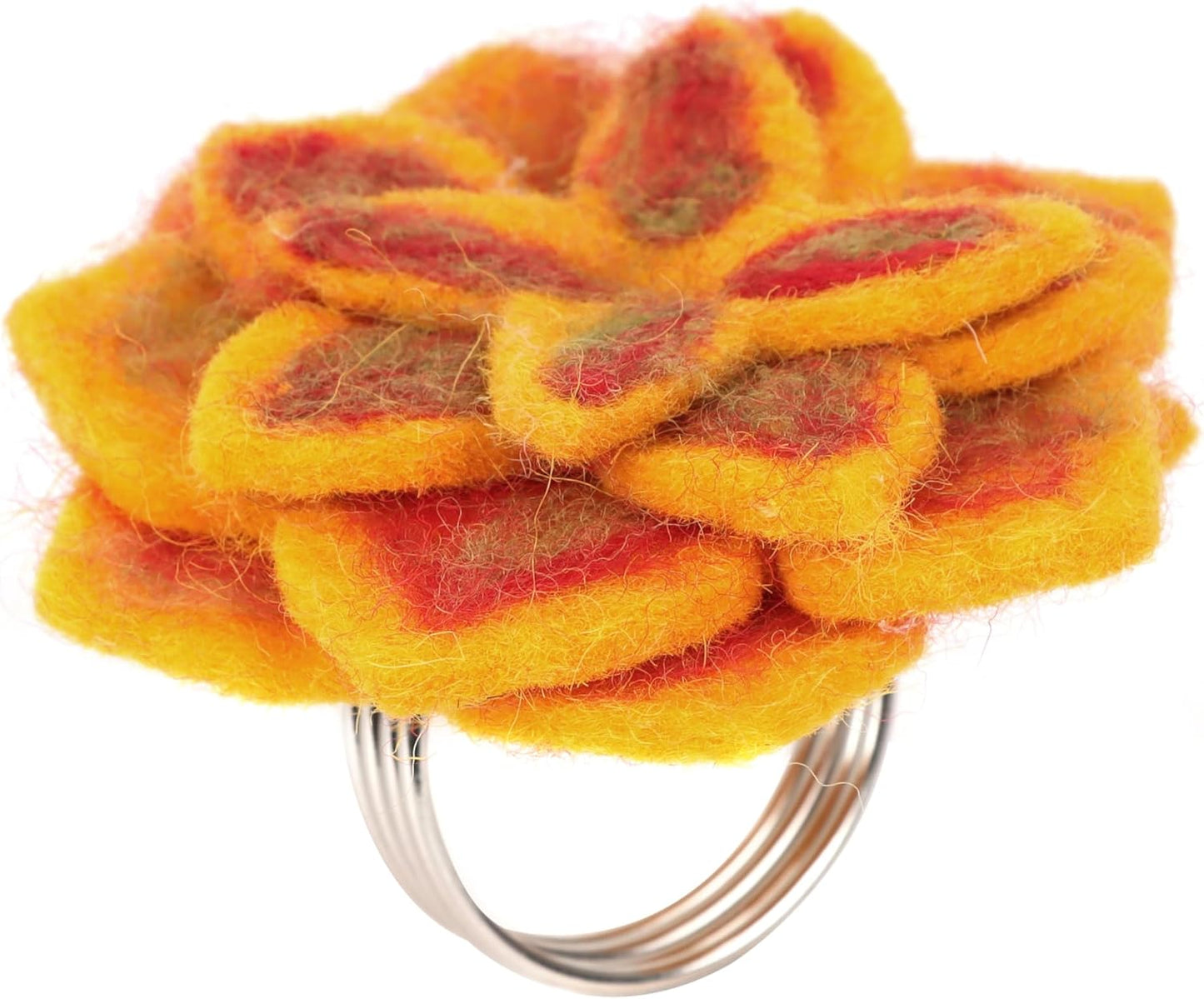 Wool Felt Napkin Ring Set of 8 - Elegant Flower Spring & Farmhouse Table Décor with Silver Electroplated Metal Alloy Base - Perfect for Banquet Table Decor & Daily Use (Multi) - CLEENTABLE