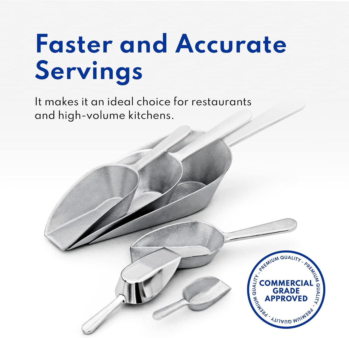 New Star Foodservice 34721 One-Piece Cast Aluminum Flat Bottom Bar Ice Flour Utility Scoop, 24-Ounce, Silver