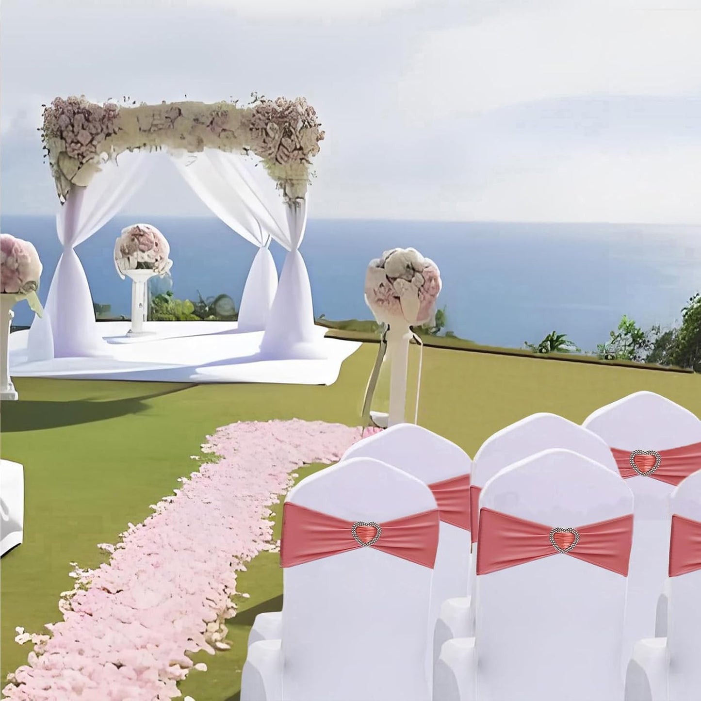 Coral Red Chair Sashes 25 Pack Spandex Coral Red Sashes for Chairs Covers Universal Stretch Chair Sashes Band with Heart Buckle Slider Universal Sashes Bows for Wedding Banquet Party Decorations