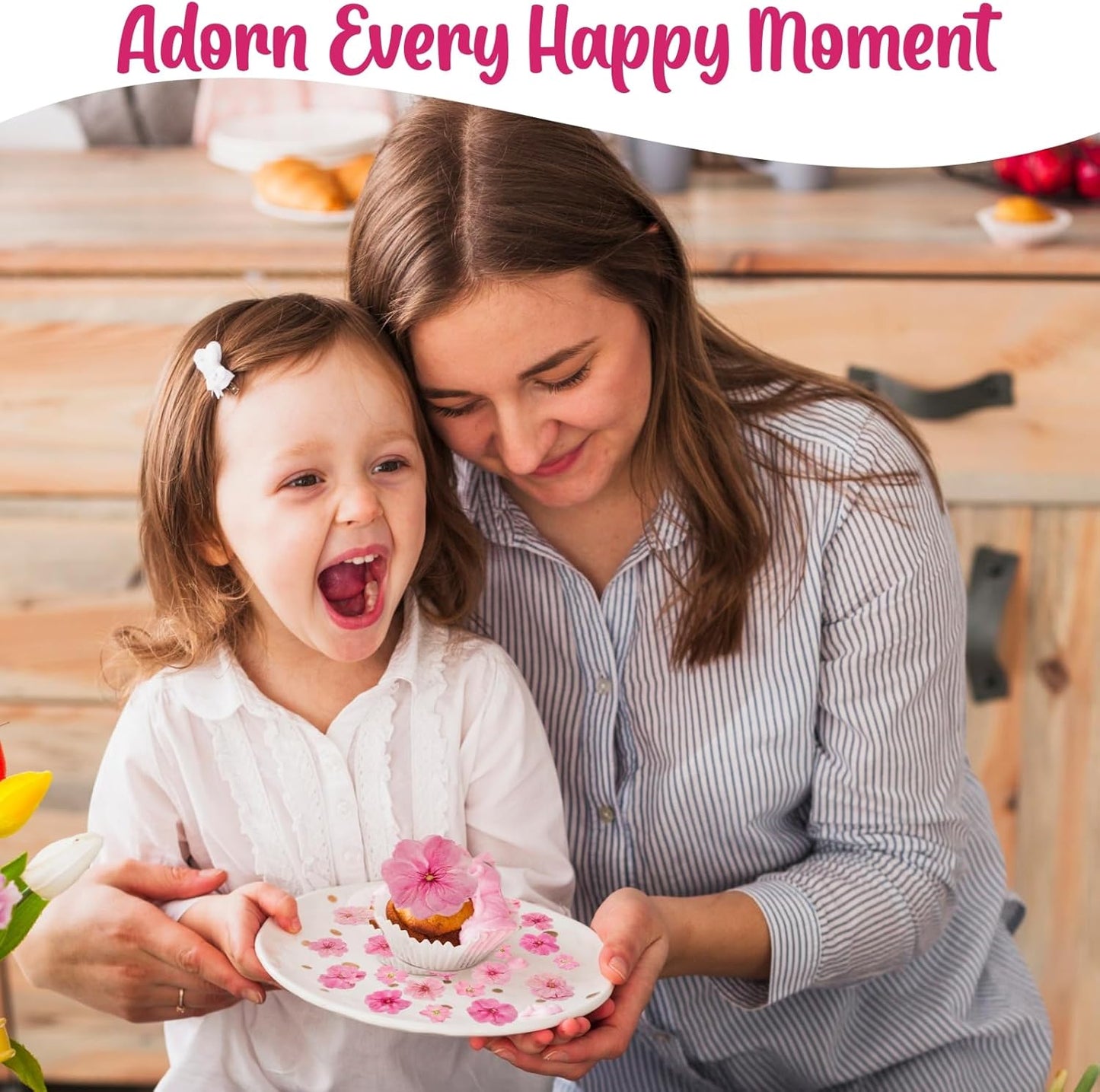 40 Pcs 2 Kinds Natural Pressed Dried Edible Flowers for Cake Topper Decoration - Pink Mix Sakura, Cherry Blossoms for Cupcake Toppers, Cocktails, Resin Jewelry, DIY Crafts