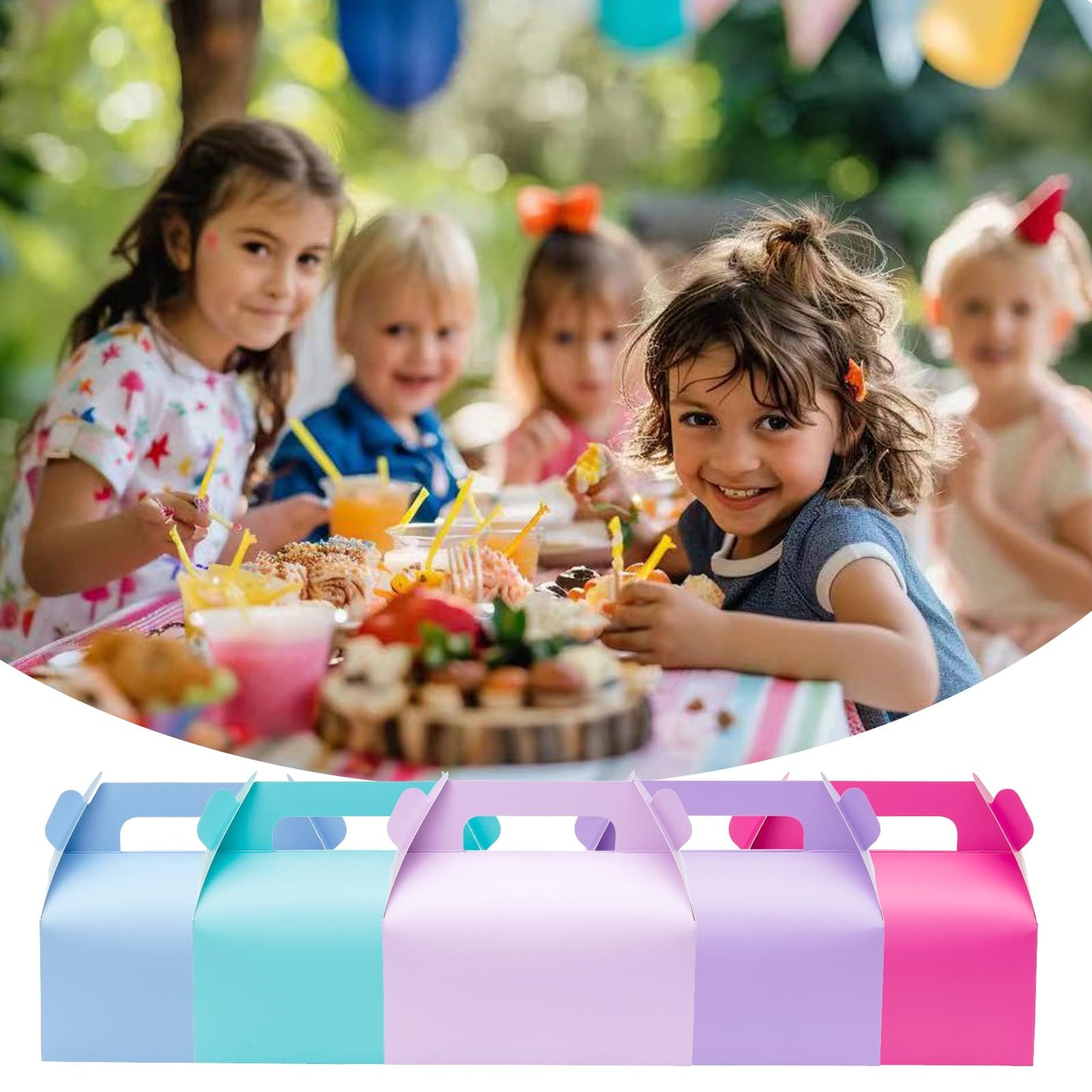 UnicoPak 10 Pack Pastel Party Favor Bag Boxes, Gable Gift Boxes with Handles for Candies Treats