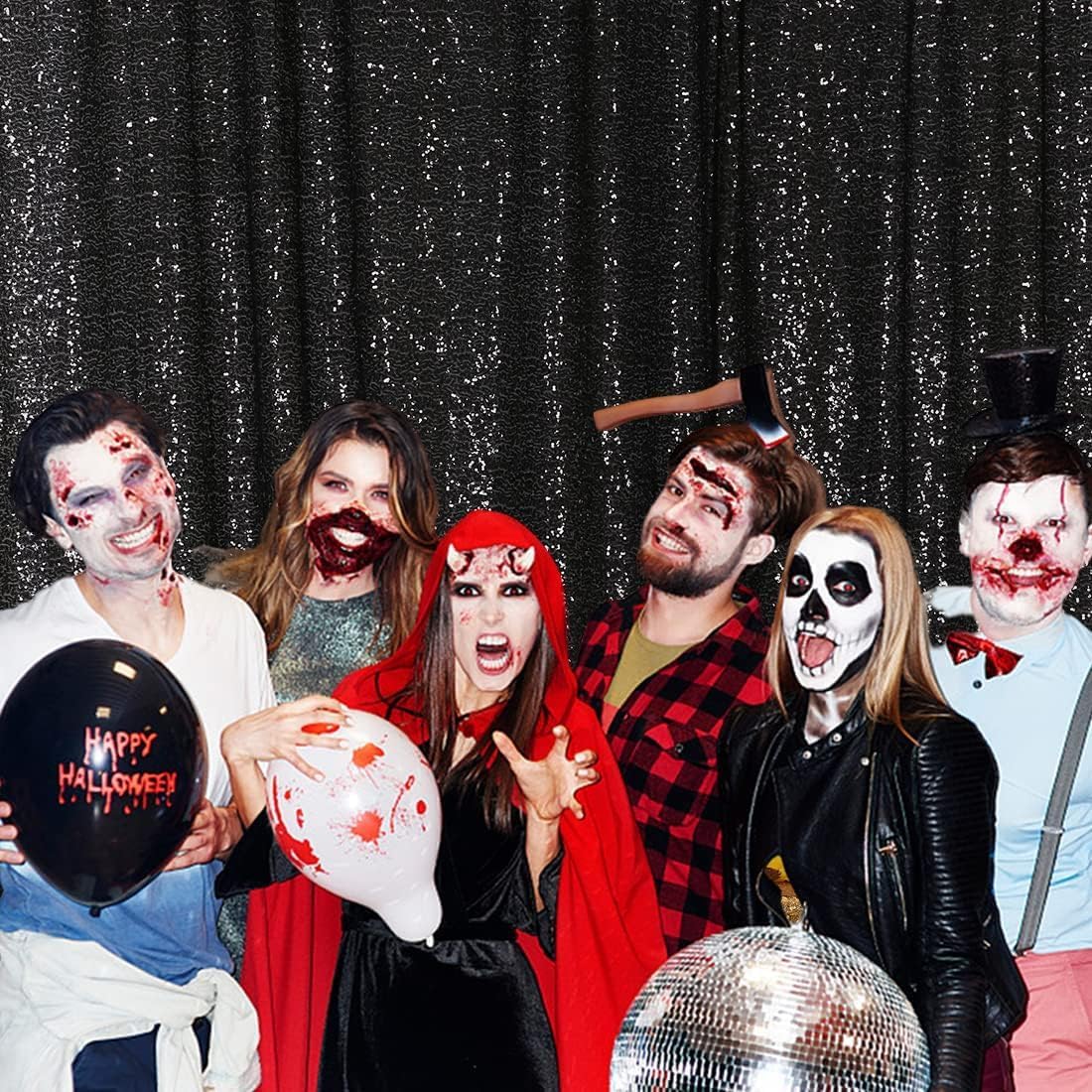 Poise3EHome Black Sequin Backdrop, 10Ft x 10Ft Glitter Photography Background Curtains, Sequence Drapes for Party Baby Shower Wedding Birthday Christmas Thanksgiving Halloween Decoration