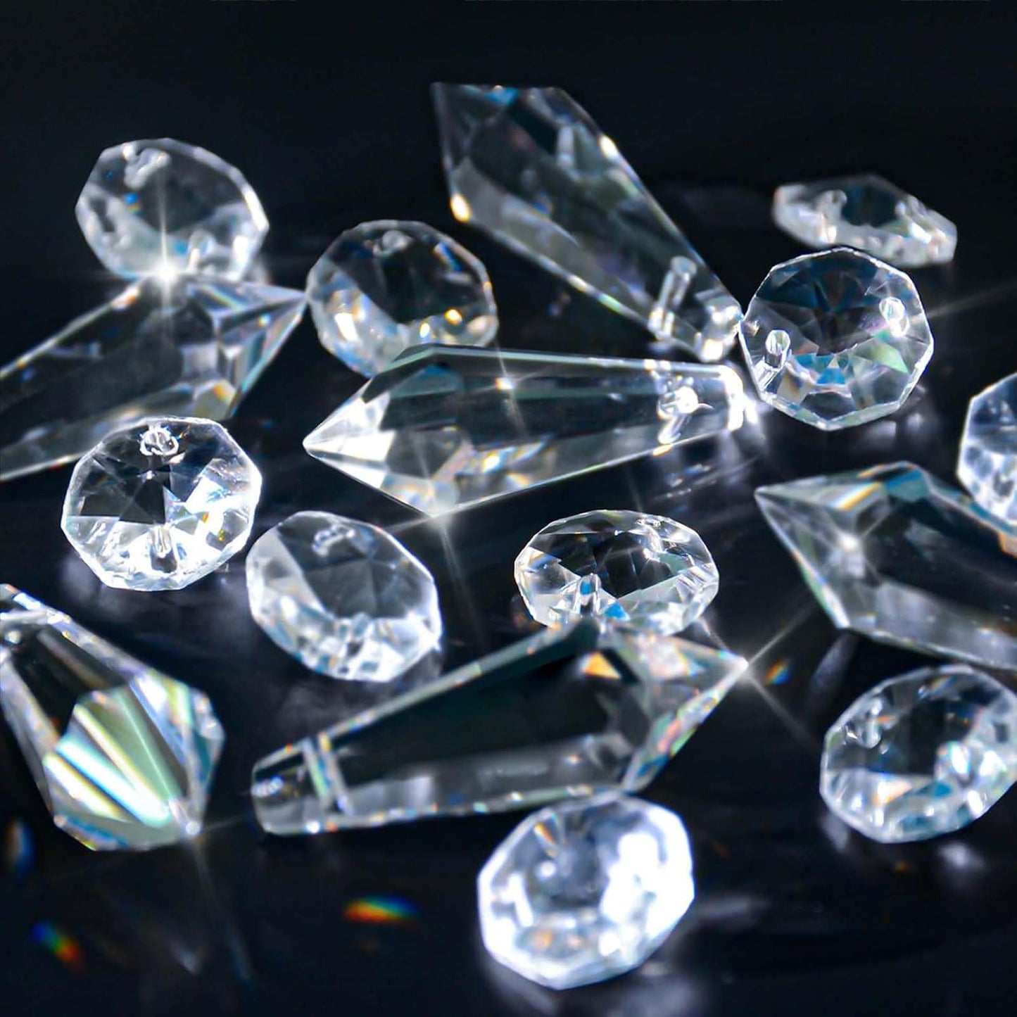 50PCS Premium Clear Crystal Teardrop Prism 2.4" -Crystal Glass Baroque Chandelier Pendant Drop Loose Beads Suncatcher for Holiday Party/Home/Window Decoration/Chandelier Replacement Parts