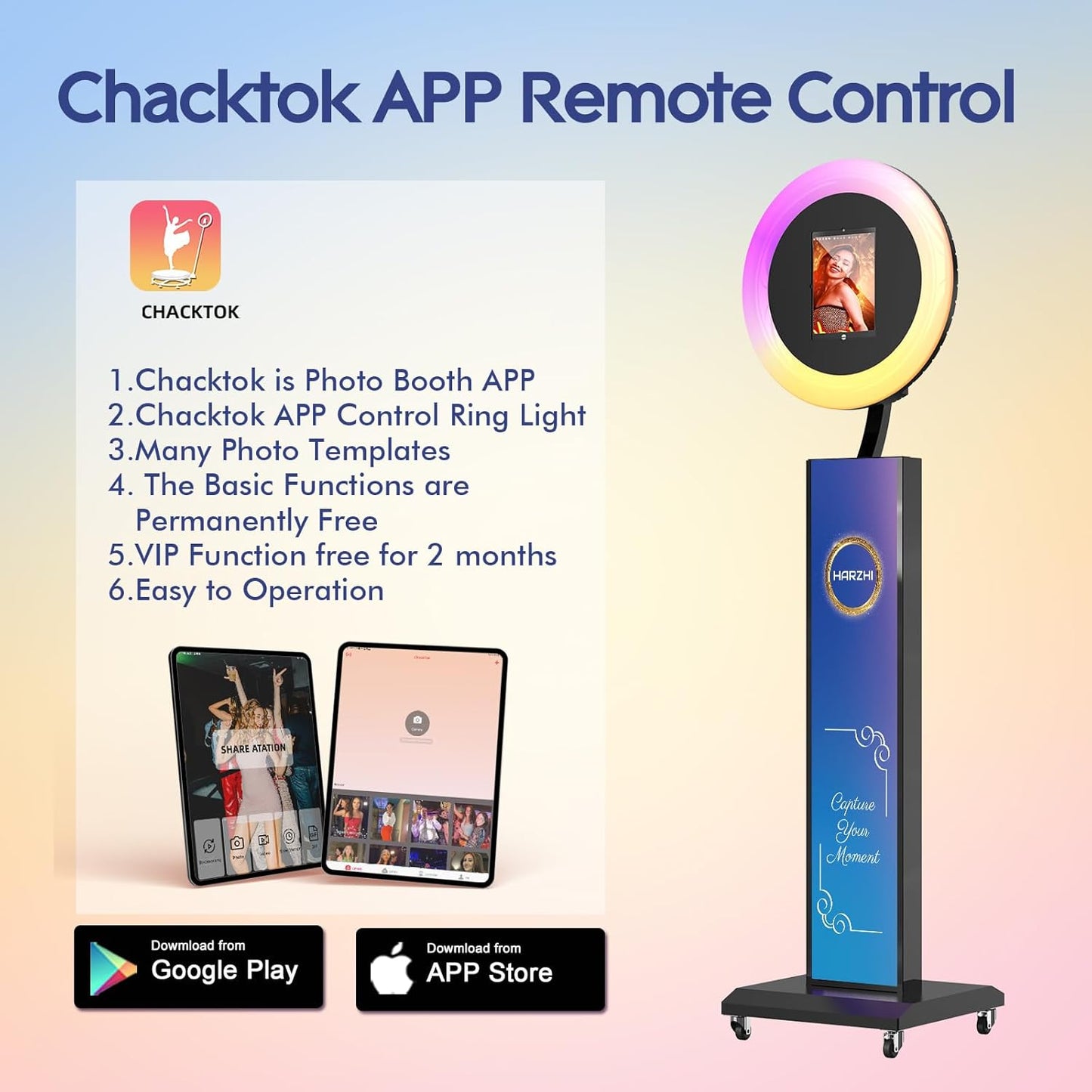 HARZHI Portable Photo Booth Compatible with Ipad, Large Lightbox Ipad Photo Booth for Christmas Wedding Party Provide ChackTok Software APP VIP, Free Custom Logo, Flight Case