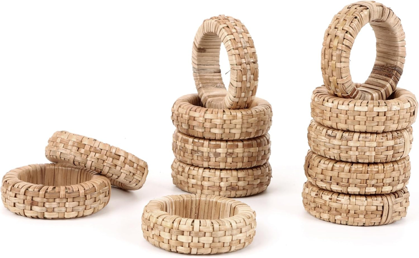Handcrafted Napkin Ring Set of 12, Unique Cane & Plastic Design, Elegant Tableware, Premium Quality Napkin Ring, Perfect for Dinner Parties, Wedding Decor, Holiday Gatherings (Brown) - CLEENTABLE