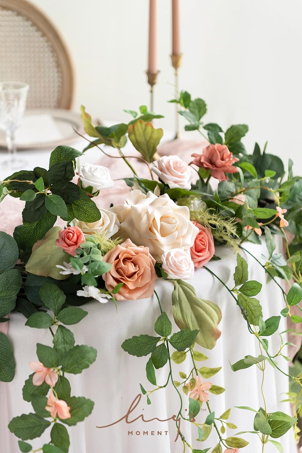 Ling's Moment 9FT Spring Eucalyptus & Willow Leaf Flower Garland for Pink Wedding, Valentines Sweetheart Table Centerpieces Head Table Decor, Arch Backdrop Decorations for Wedding | Garden Blush