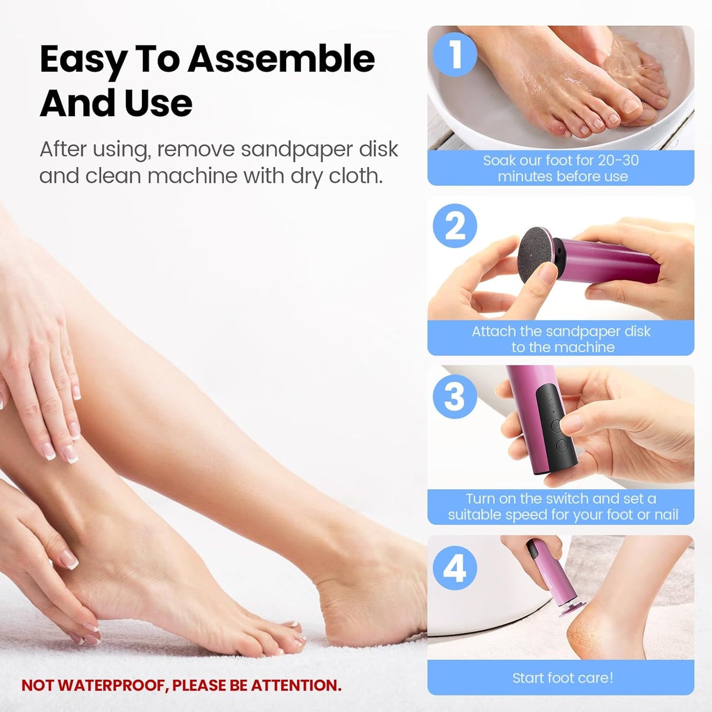 Electric Foot Callus Remover, 2 in 1 | 6 Speed Adjustable Foot File Nail Grinder with Sandpaper Disks, Professional Sander Pedicure Tool for Feet Dead Skin, Self Care Gifts for Women Mom Lover Friends