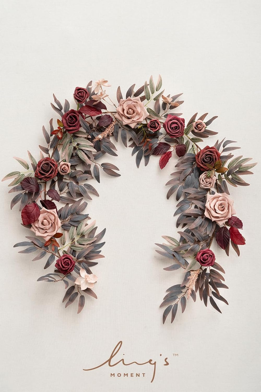 Ling's moment 5FT Burgundy Artificial Flower Garland Maroon Rose Floral Garland Arch Flowers Vine for Wedding Party Backdrop Decor Home Mantel Table Centerpieces Decorations Dusty Rose