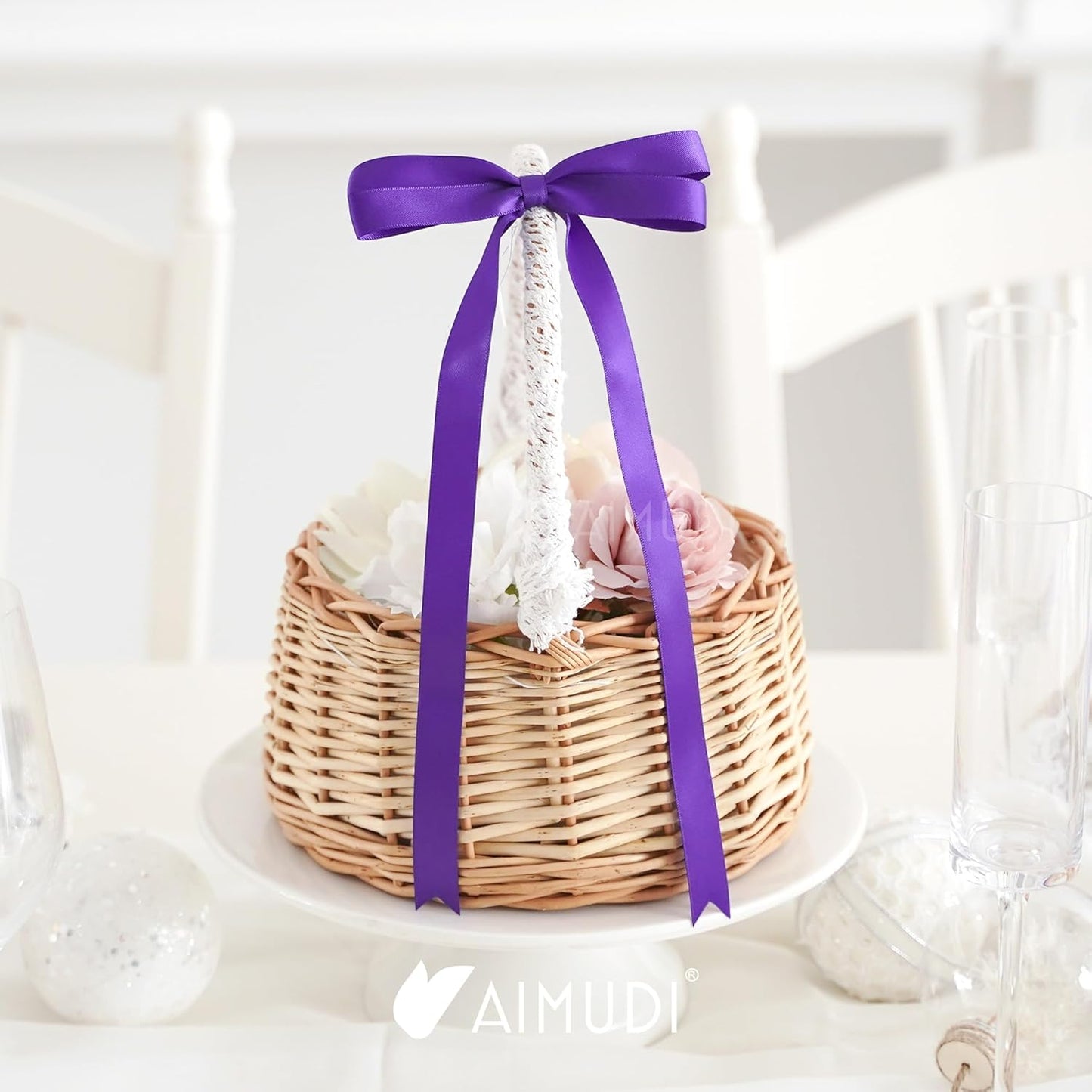 AIMUDI Purple Bows 5 × 10" Satin Bows for Gift Wrapping Twist Tie Bows Premade Ribbon Bows for Bouquets Invitations Baskets Crafts Wreaths Wedding Birthday Party Baby Shower Decorations, 36 PCs